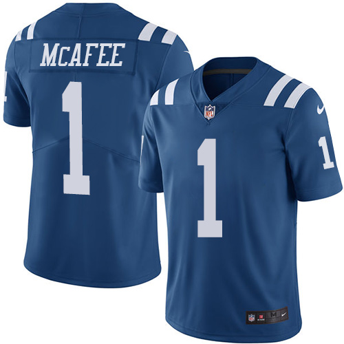 Men's Limited Pat McAfee Nike Jersey Royal Blue - #1 Rush NFL Indianapolis Colts